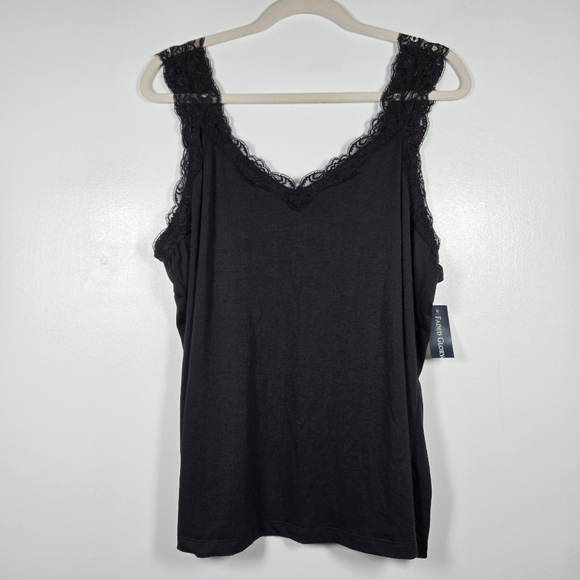 NEW Faded Glory Y2K Black Lace Trim Cami Tank Top Plus Size 2X Preppy Coquette - Picture 1 of 10